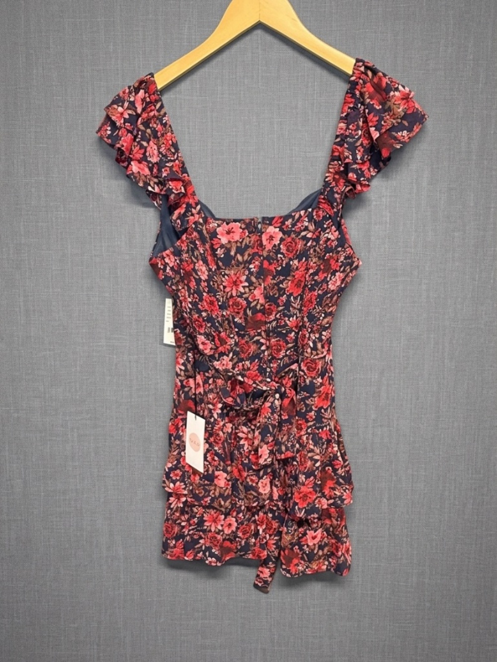 NWT Midnight Doll Floral Ruffle Tiered Mini Dress Navy Red Romantic Coquette XL